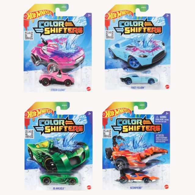 four color-changing Hot Wheels toy cars