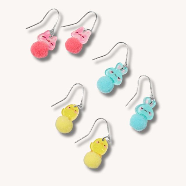 set of three pompom easter earring pairs
