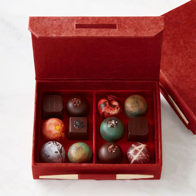 the chocolates in a red box
