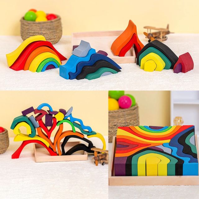 set of earth element wooden stacking toys for toddlers