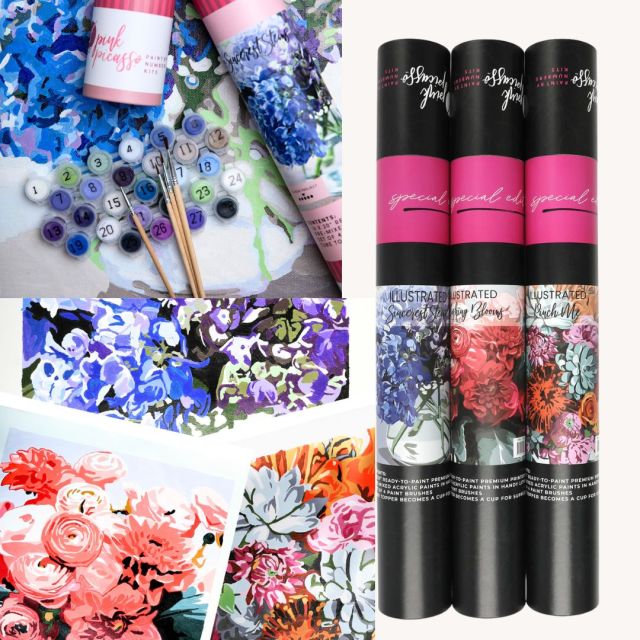 three paint-by-numbers painting kits