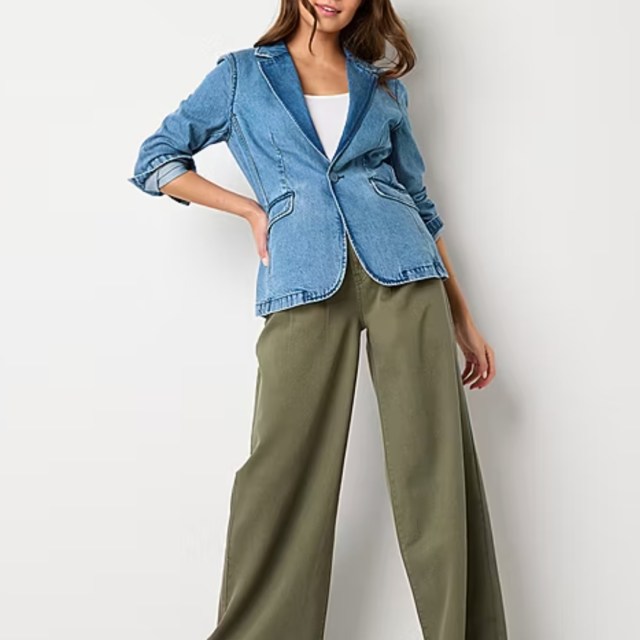 person wearing the denim blazer