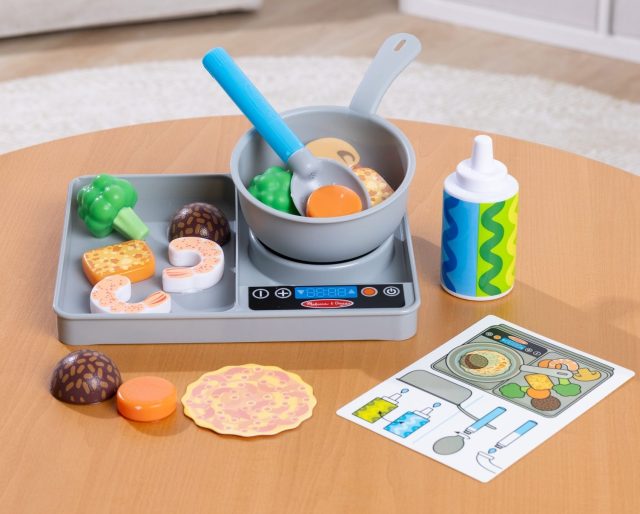 a pretend food play set on a coffee table