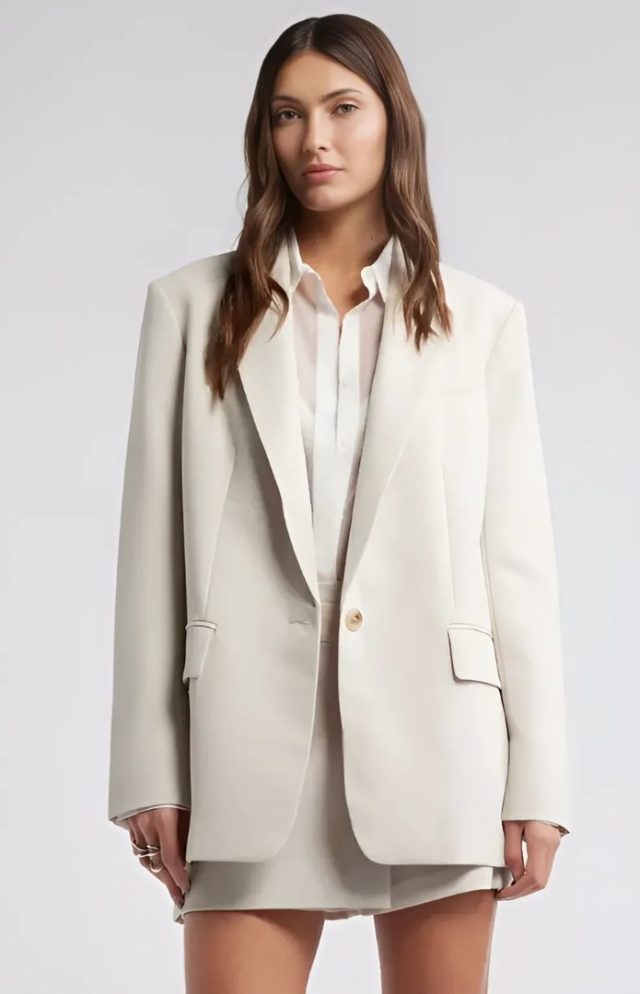 person wearing the blazer in beige