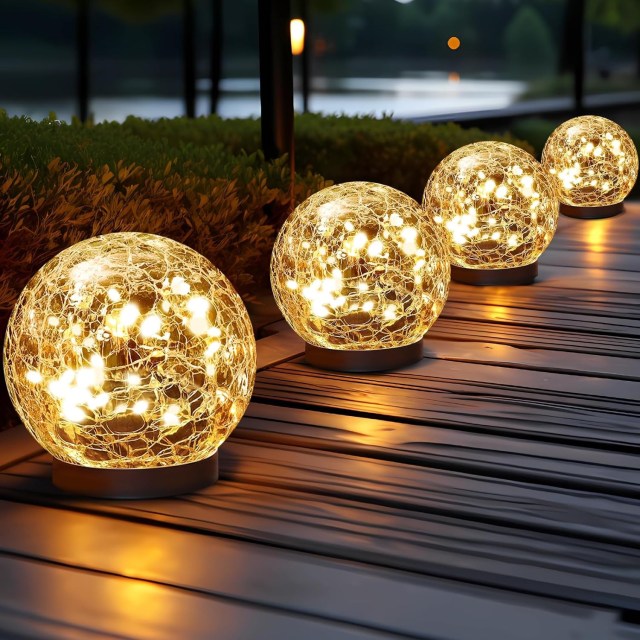 the globe lights on a deck