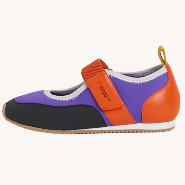 purple and orange mary jane kids sneakers