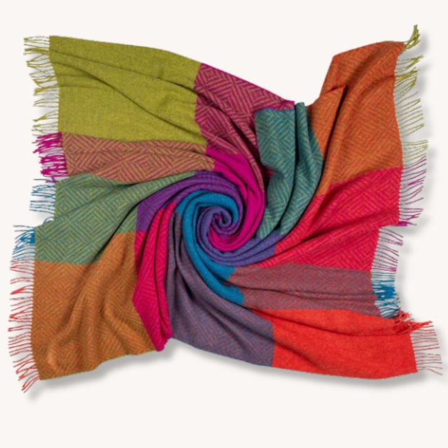 multicolored tartan throw