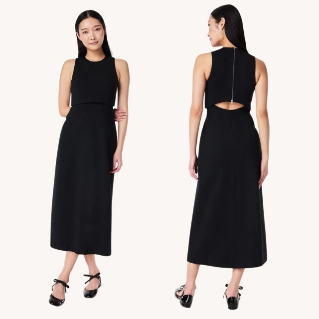 woman wearing SPANX little black dress