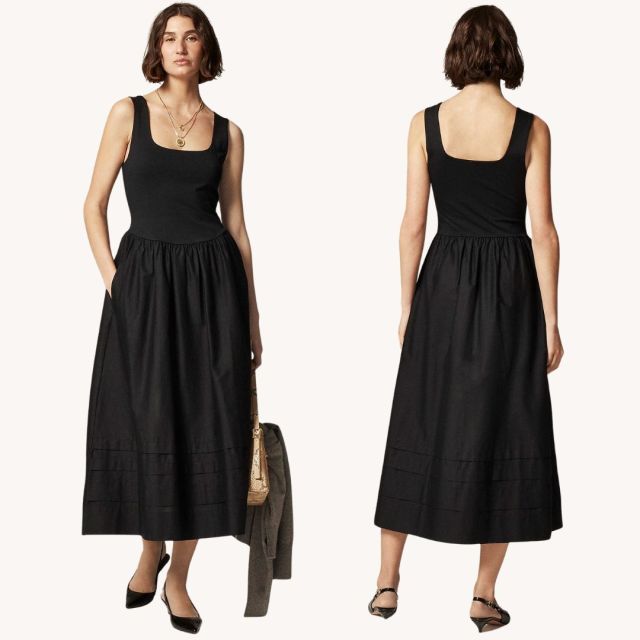 woman wearing sleeveless black dress