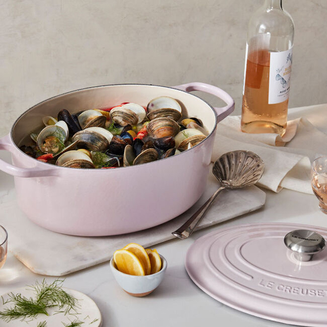 Le Creuset's signature oval Dutch oven in shallot is one of our favorite expensive gifts for Mother's Day