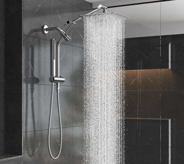the rain shower head installed in a modern shower