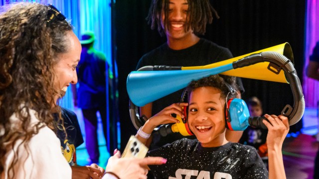 A family enjoying the Kidspace Museum's Wired for Wonder exhibit