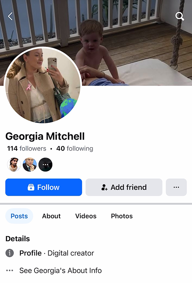 Georgia MItchell's profile with Lana Murphy's photos - a case of Facebook identity theft