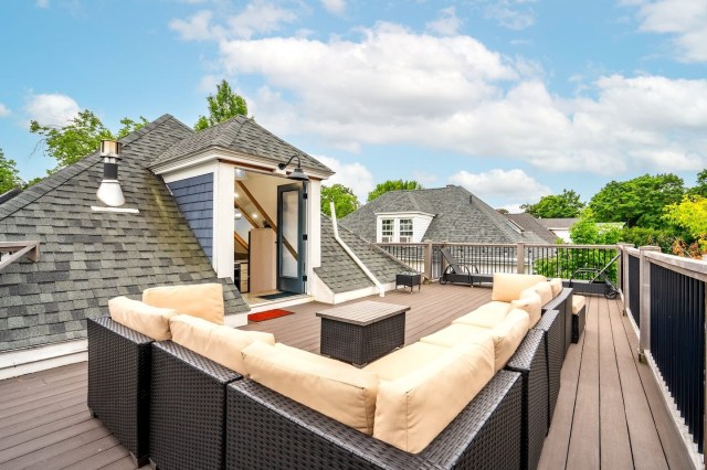 a rustic rooftop patio