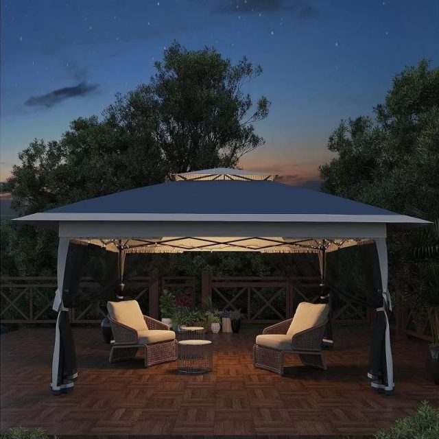 pop up gazebo outside at night