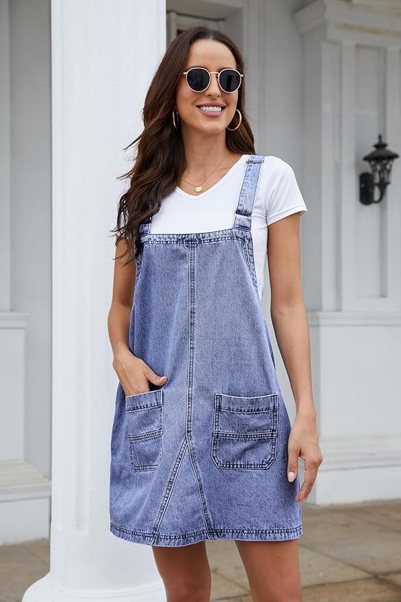 Denim overall dress dresses with pockets