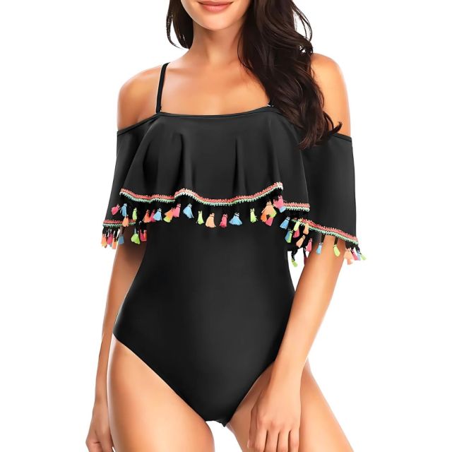 black flounce mom swimsuit