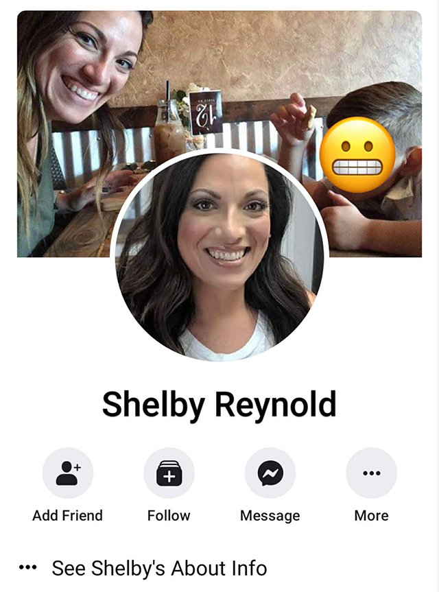 The Facebook profile for Shelby Reynold, who stole Deena Lang's family photos for a Facebook scam