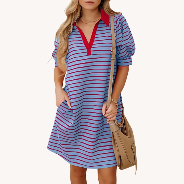 puff sleeve polo dress striped dresses with pockets