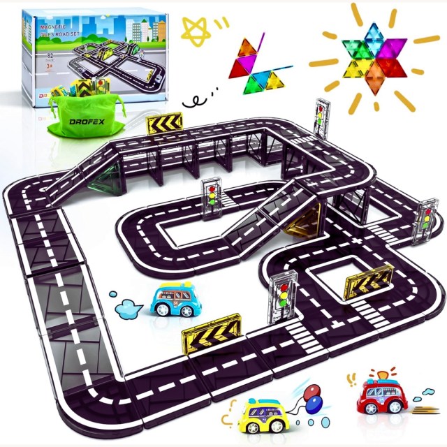 Best Toddler Gifts Drofex 82pcs Magnetic Tiles Road