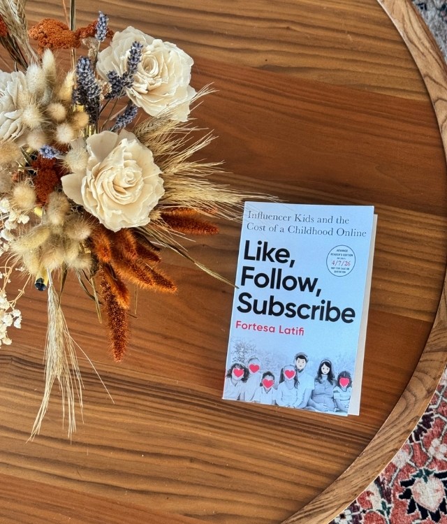 Fortesa Latifi's book, Like Follow Subscribe, on the coffee table