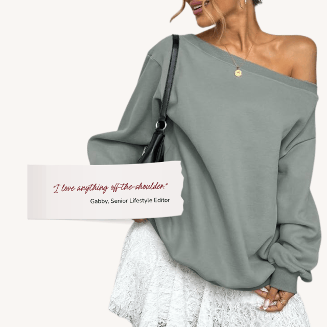 Fall wardrobe staples Amazon off the shoulder sweatshirt
